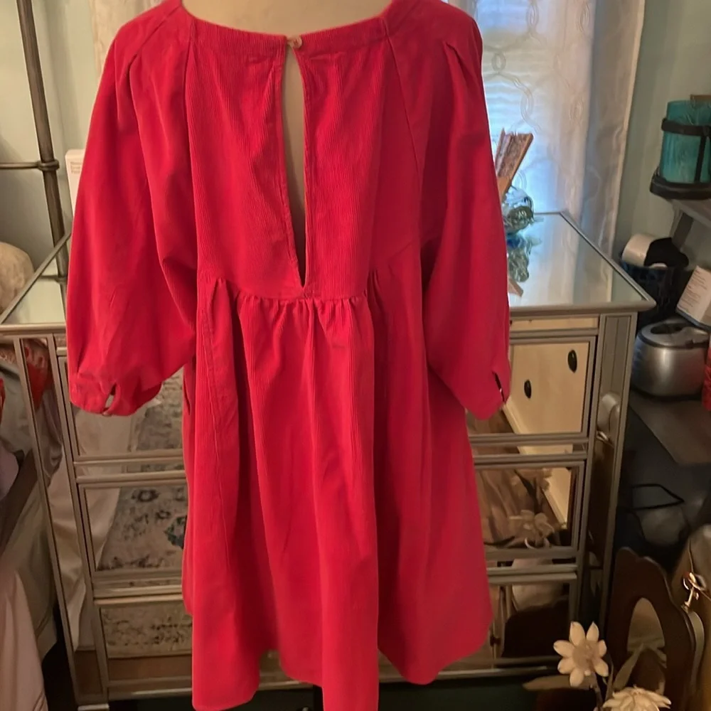 Like new Free People baby cord dress/tunic. Large. Pockets. Bright pink. Lovely! - Picture 2 of 7